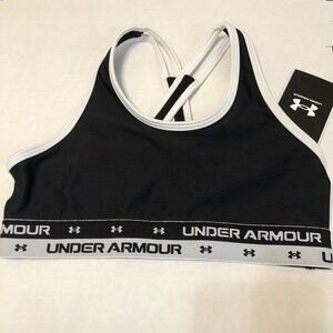 Under Armour 1364629 001 Girl's Sz YMD Black/White UA Crossback Sports Bra New